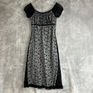 Vintage Y2K Dress Womens XS Mesh Cap Sleeves Floral Babydoll Cut Romantic